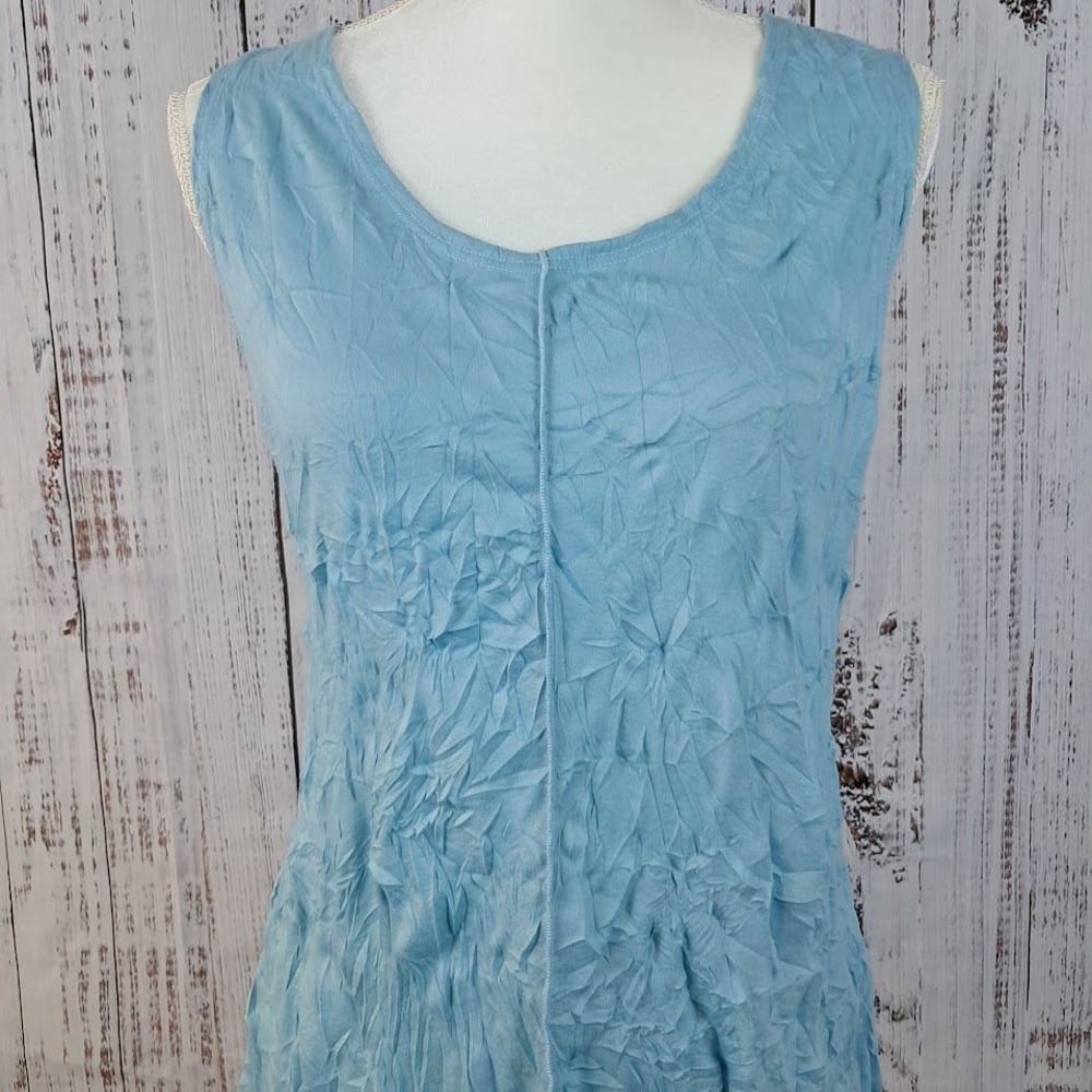 VINE STREET S Sky Blue Crinkle Texture Tunic Top Sleeveless Flowy Coastal Beach - Picture 2 of 6